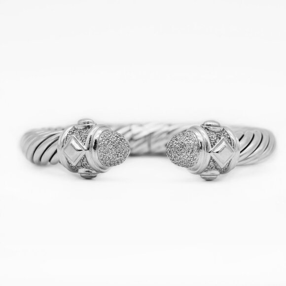 David Yurman 925 Silver Diamond Renaissance Cuff Bracelet - Picture 2 of 3